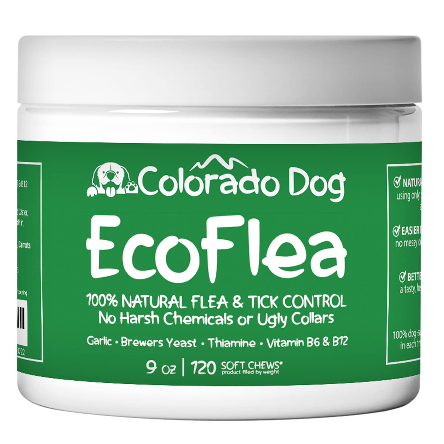 EcoFlea by ColoradoDog - all Natural Chewable Dog Treats for Flea and Tick Treatment and Prevention - 120 Count - no Chemicals, no Mess, no Collars