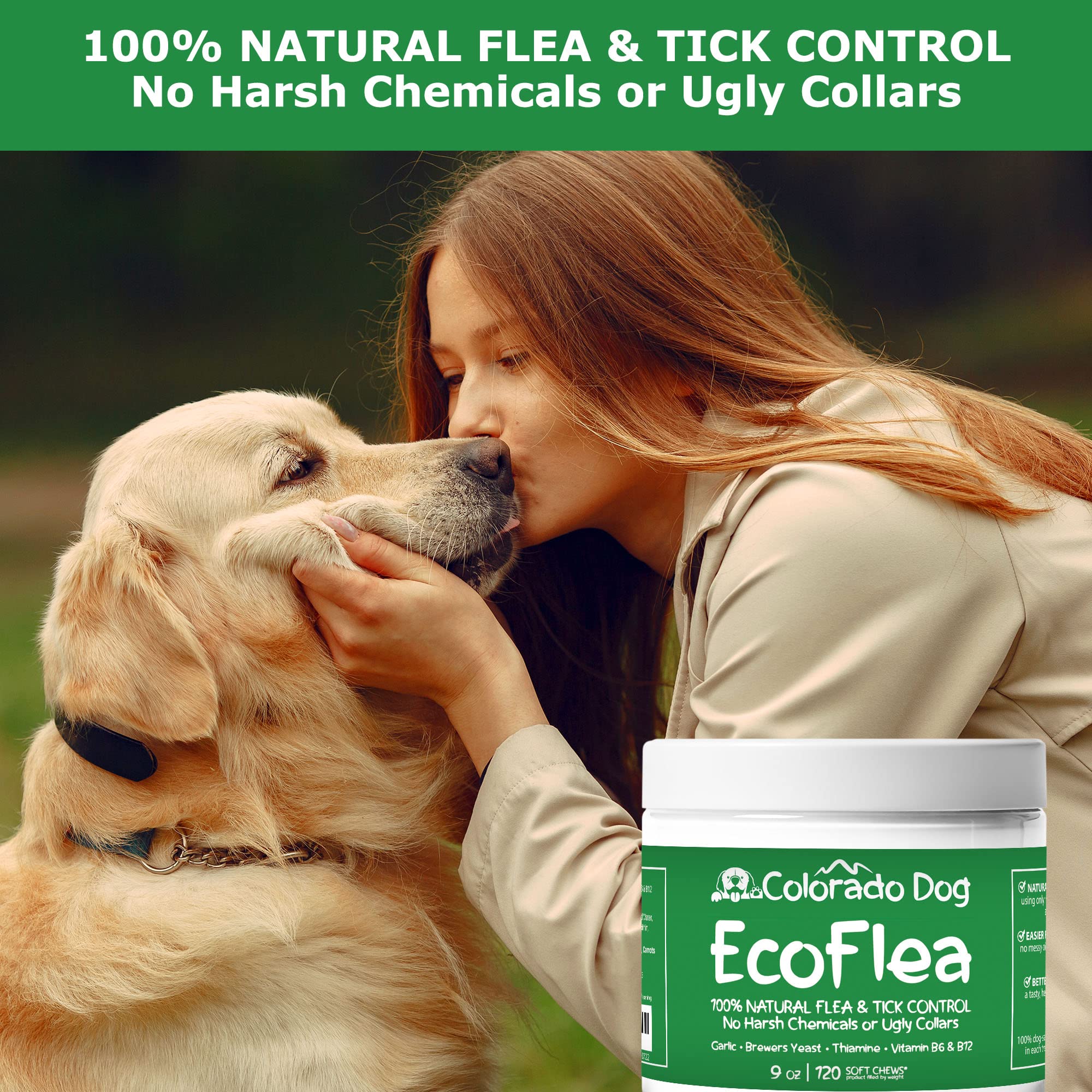 EcoFlea by ColoradoDog - all Natural Chewable Dog Treats for Flea and Tick Treatment and Prevention - 120 Count - no Chemicals, no Mess, no Collars