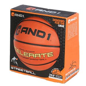 AND1 Xcelerate Rubber Basketball: Game Ready, Official Regulation Size 7 (29.5”) Streetball, Made for Indoor/Outdoor Basketball Games- Classic Collection (Orange)