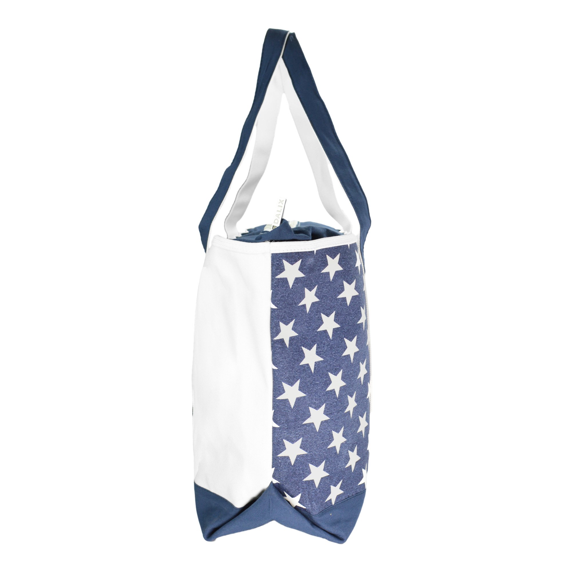 DALIX Striped Boat Bag Premium Cotton Canvas Tote Black, Red, Pink, Navy Blue, Purple (Stars-Stripes)