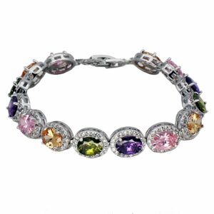 Oval Ladies Tennis Bracelet Garnet White Topaz Amethyst Citrine Peridot Pink Topza 7 inch (Multi Genstones)