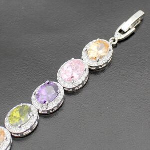 Oval Ladies Tennis Bracelet Garnet White Topaz Amethyst Citrine Peridot Pink Topza 7 inch (Multi Genstones)