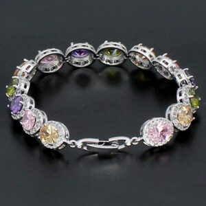 Oval Ladies Tennis Bracelet Garnet White Topaz Amethyst Citrine Peridot Pink Topza 7 inch (Multi Genstones)