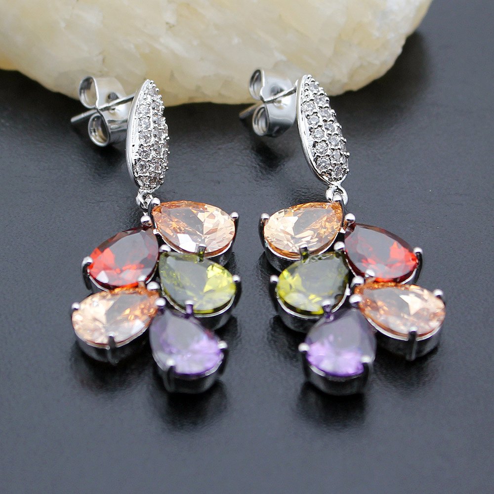 Women's Drop Earrings, Classic Multi Gemstones Dangle Earrings with Amethyst Garnet Ruby Blue Sapphire (Earring)