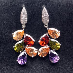 Women's Drop Earrings, Classic Multi Gemstones Dangle Earrings with Amethyst Garnet Ruby Blue Sapphire (Earring)