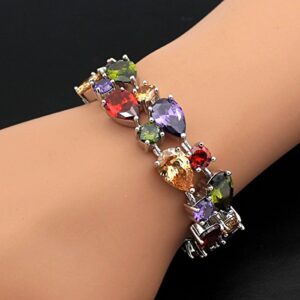 Fashion Gemstone Silver Bracelets, Silver Jewelry for Women Bracelet, Amethyst Garnet Morganite Peridot Women Jewelry Bracelets (8 inch)