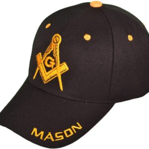 AborenCo Freemason Mason Symbol Adjustable 3D Embroidery Baseball Cap Hat (Black)