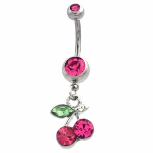 Soulbreezecollection Pink Cherry Fruit Dangle Belly Button Navel Rings Body Fashion Jewelry 14 Gauge (Hot Pink Barbell)