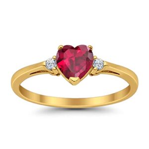 blue apple co. 925 sterling silver promise ring heart shape simulated ruby yellow tone round cubic zirconia accent, size - 7