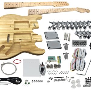 Solo ST Style Double Neck DIY Guitar Kit, Paulownia Body, DSTK-1