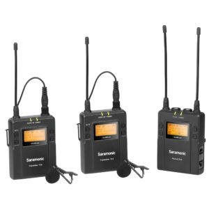 saramonic uwmic9 96-channel digital uhf wireless dual lavalier microphone system, includes 2x tx9 bodypack transmitter and rx9 portable receiver