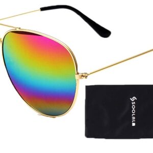 SOOLALA 2 Pairs Womens Classic Thin Metal Rainbow Mirrored Lens Aviator Sunglasses