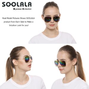 SOOLALA 2 Pairs Womens Classic Thin Metal Rainbow Mirrored Lens Aviator Sunglasses