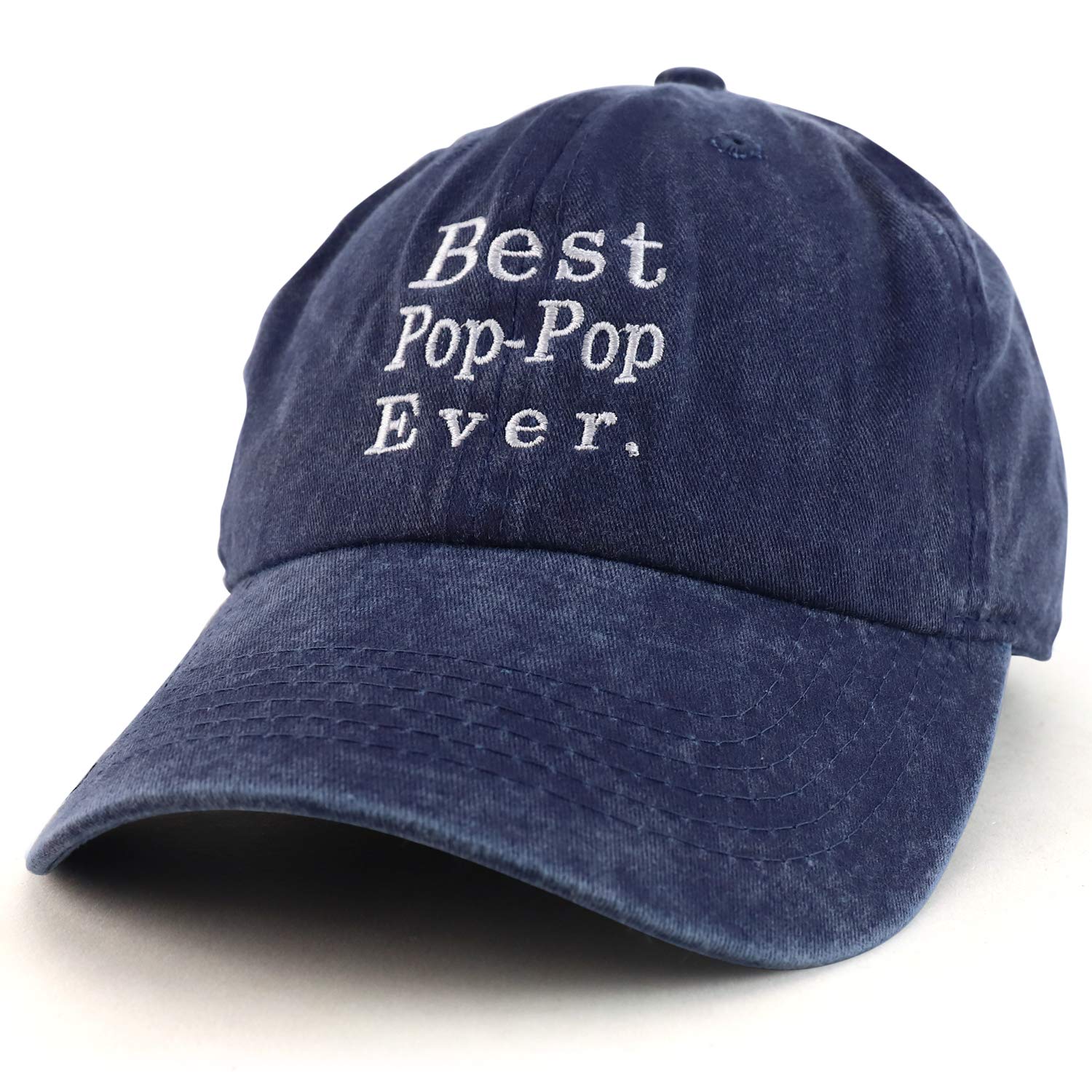 Trendy Apparel Shop Best Pop Pop Ever Embroidered Soft Fit Washed Cotton Baseball Cap - Navy