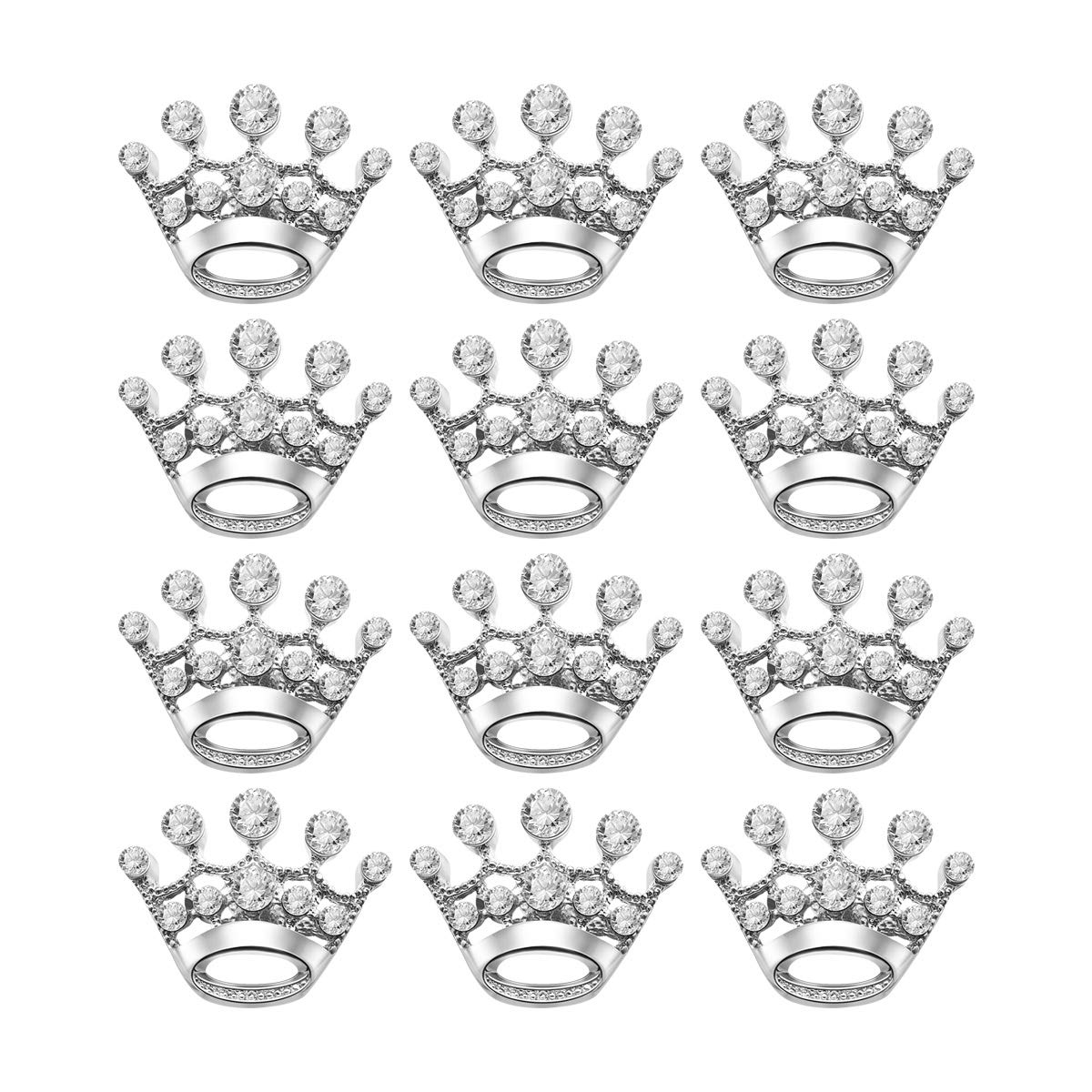 Tinksky 12pcs Fashion Diamante Wedding Party Pageant Tiara Crown Corsage Brooch Pin for Wedding Valentine's Day Gift DIY (Silver)