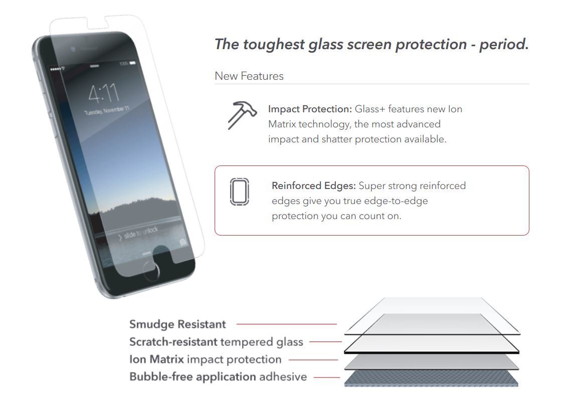 ZAGG InvisibleShield Glass+ Screen Protector – Fits iPhone 8 , iPhone 7 , iPhone 6s , iPhone 6 – Extreme Impact & Scratch Protection – Easy to Apply – Seamless Touch Sensitivity