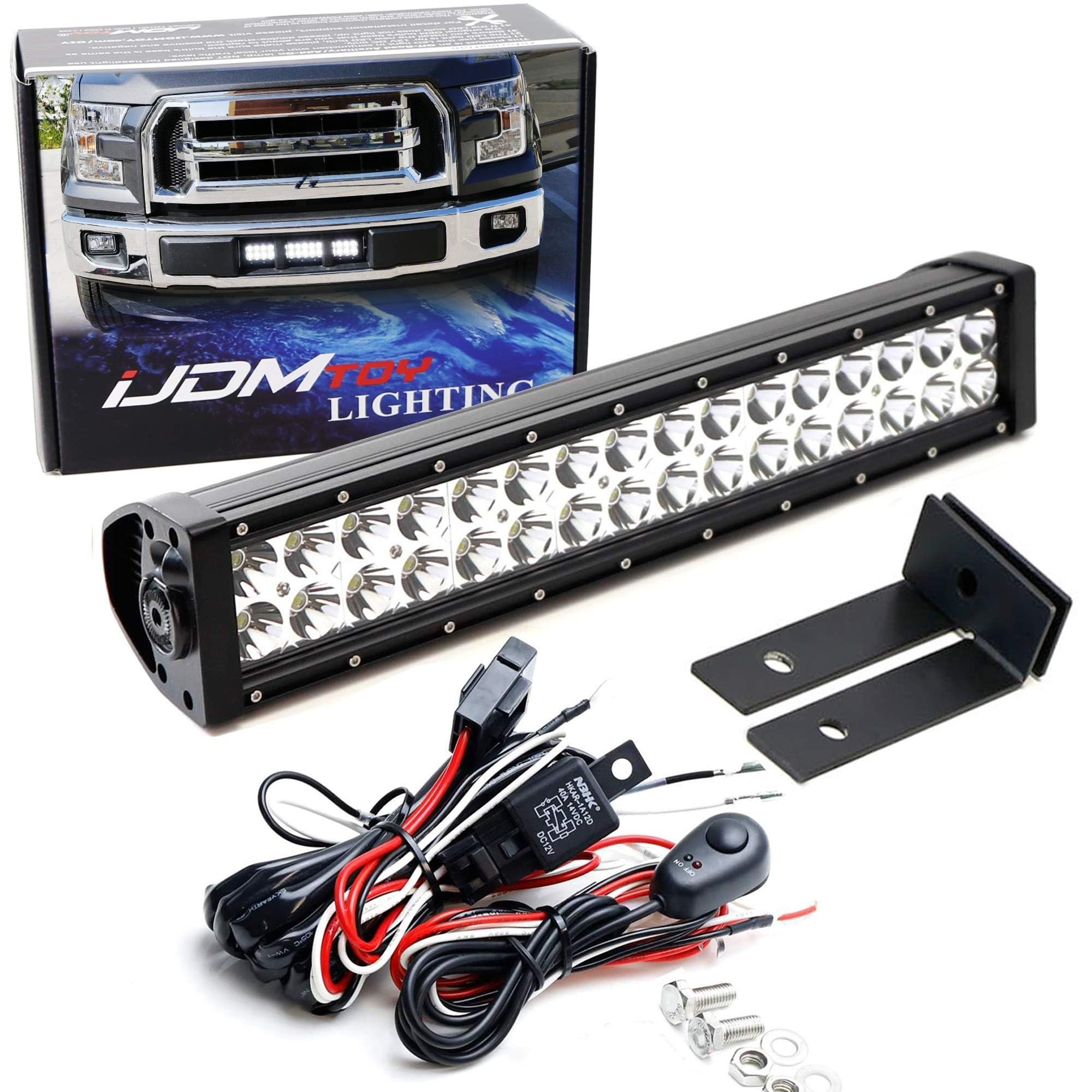 iJDMTOY Lower Grille Mount LED Light Bar Compatible with 2015-20 Ford F150 XLT Lariat Limited, Includes (1) 96W High Power LED Lightbar, Lower Bumper Opening Mount Brackets & On/Off Switch Wiring