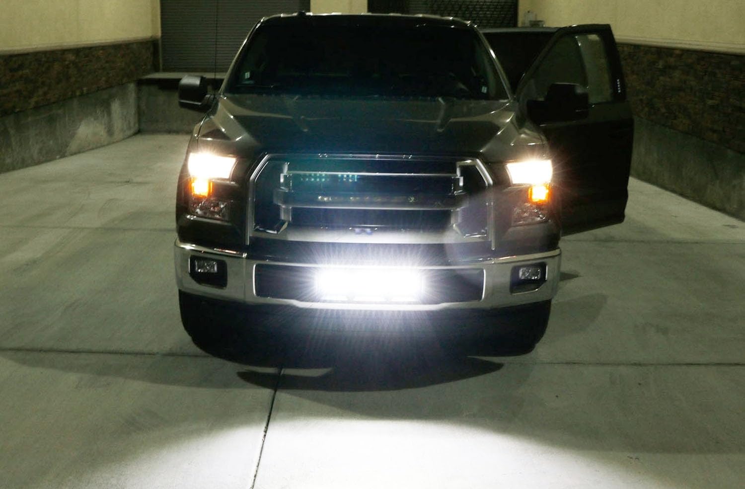 iJDMTOY Lower Grille Mount LED Light Bar Compatible with 2015-20 Ford F150 XLT Lariat Limited, Includes (1) 96W High Power LED Lightbar, Lower Bumper Opening Mount Brackets & On/Off Switch Wiring