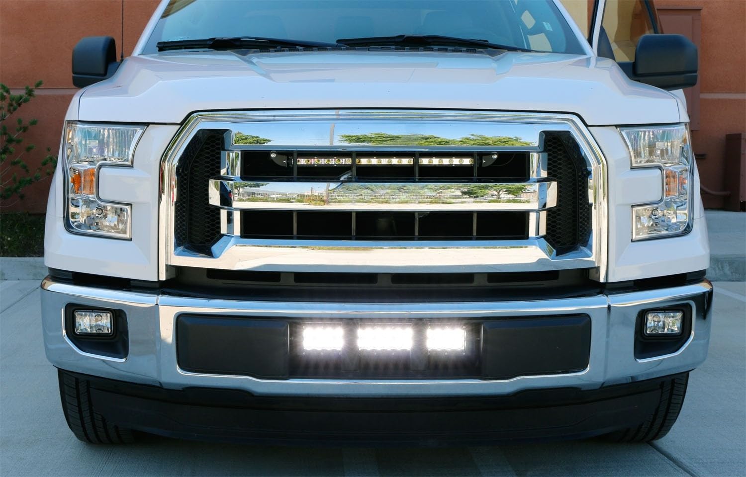 iJDMTOY Lower Grille Mount LED Light Bar Compatible with 2015-20 Ford F150 XLT Lariat Limited, Includes (1) 96W High Power LED Lightbar, Lower Bumper Opening Mount Brackets & On/Off Switch Wiring