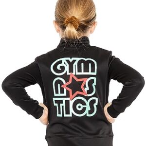 STRETCH IS COMFORT Girl's Gymnastics Black Jacket Pink Star Mint Letters Medium