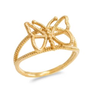 dainty 10k yellow gold rope band butterfly ring (size 9)