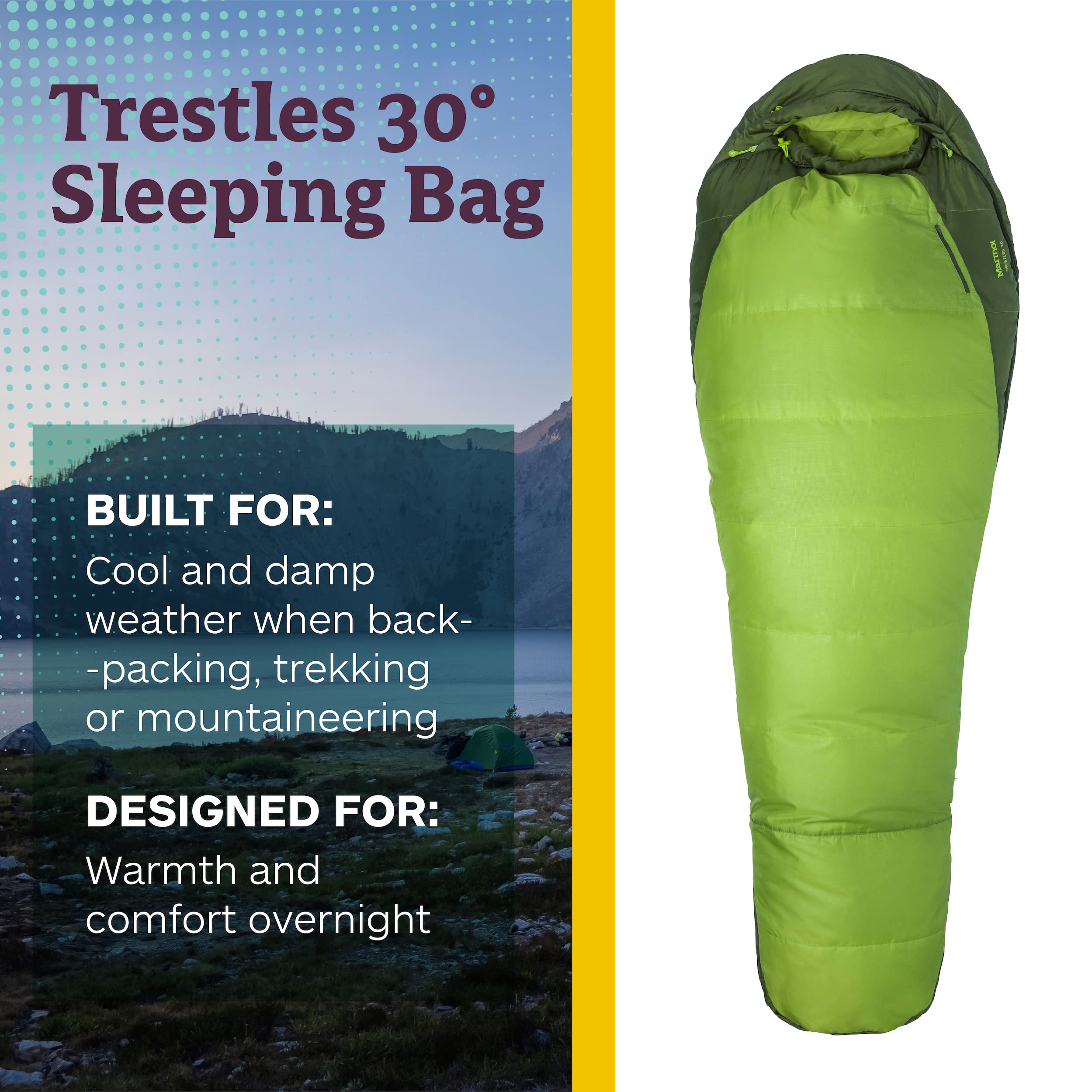 Marmot Men's Trestles 30° Sleeping Bag | Insulated, Water-Resistant, Left-Zip, Green Lichen/Greenland