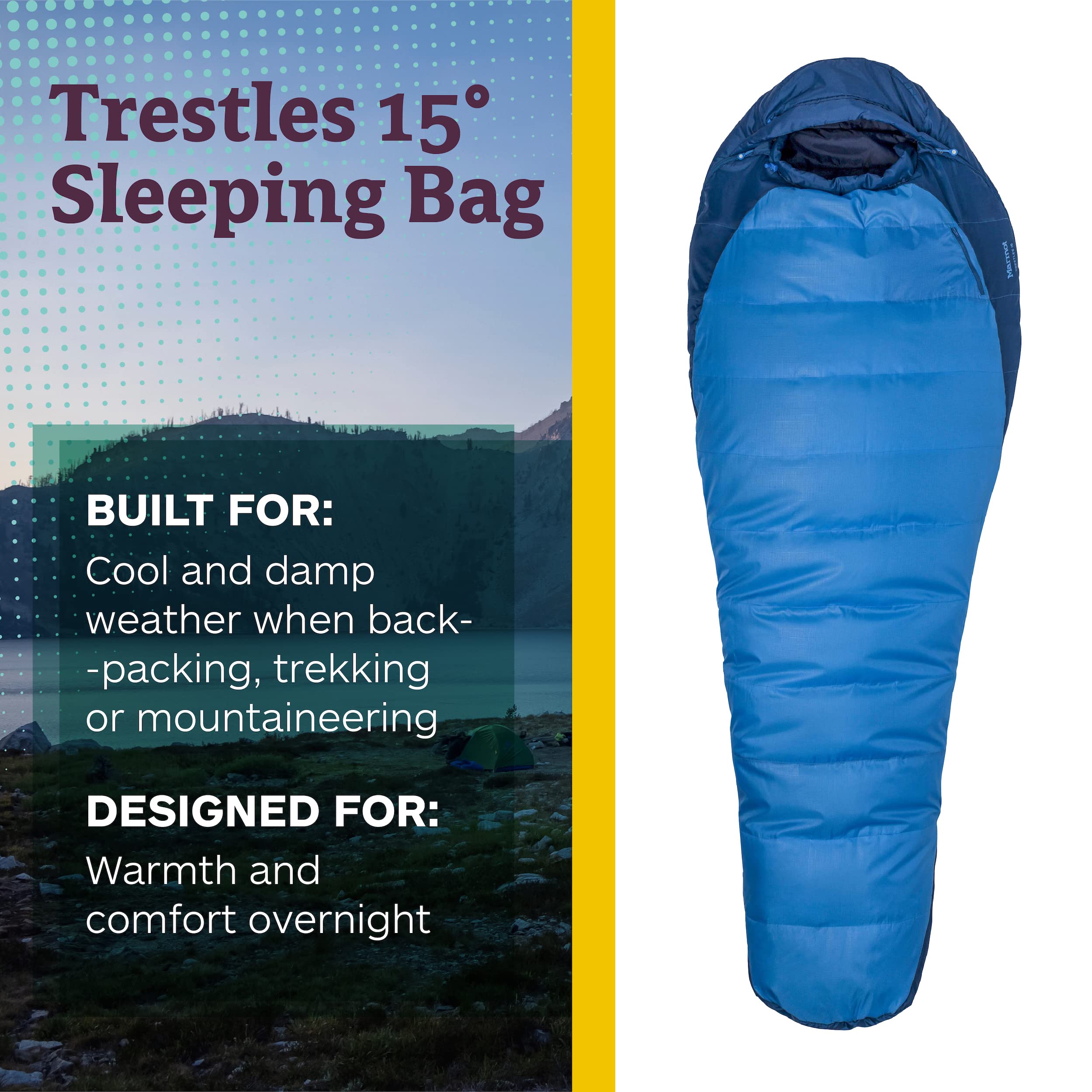 Marmot Men's Trestles 15° Sleeping Bag | Insulated, Water-Resistant, Left-Zip, Cobalt Blue/Blue Night