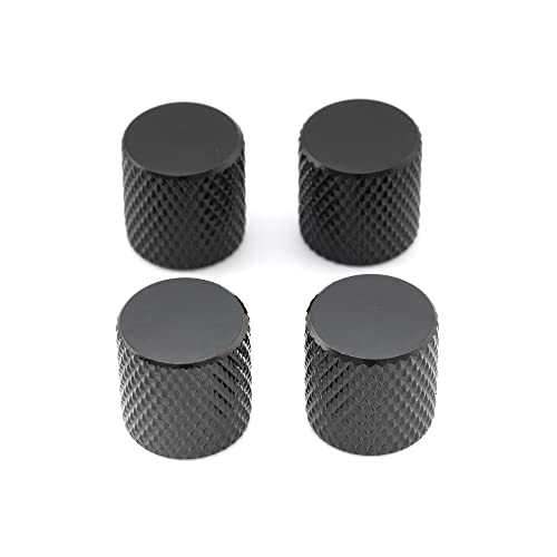 Musiclily Metric 6mm Metal Guitar Flat Top Dome Knobs Volume Tone Control Knobs for Fender Telecaster Tele Electric Guitar Precision Bass, Black(4 Pcs)