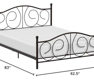 DHP Victoria Metal Platform Bed with Decorative Accent Headboard and Footboard, Adjustable Base Height for Underbed Storage, No Box Spring Needed, Queen, Bronze