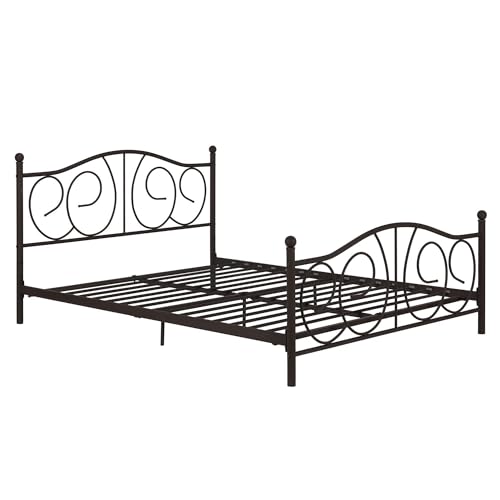 DHP Victoria Metal Platform Bed with Decorative Accent Headboard and Footboard, Adjustable Base Height for Underbed Storage, No Box Spring Needed, Queen, Bronze