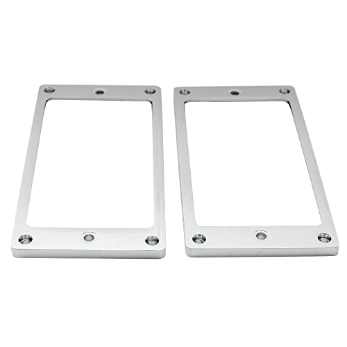 MusiclilyMetal Flat Humbucker Pickup Mounting Ring Set Humbucker Pickup Frame Replacement for Electric Guitar, Chrome (Pack of 2)