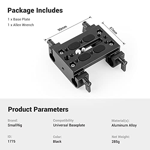 SmallRig Base Plate, Camera Baseplate with 15mm Rod Clamps, Tripod Mounting Plate for DSLR Camera Video Camera - 1775