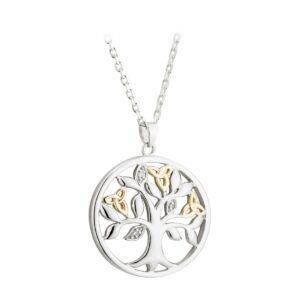 Solvar Silver & 10K Diamond Tree of Life Pendant Necklace