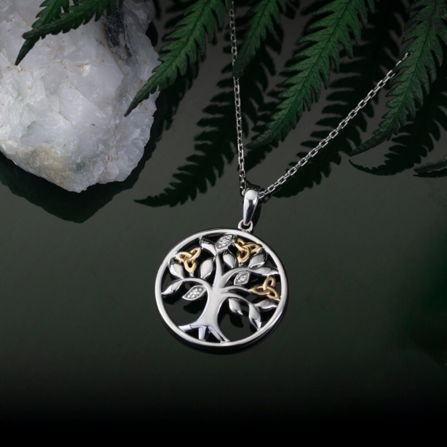 Solvar Silver & 10K Diamond Tree of Life Pendant Necklace