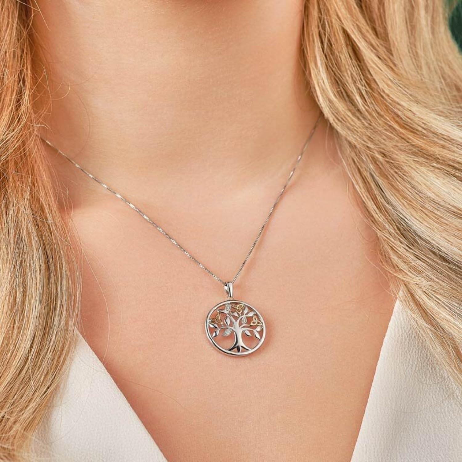 Solvar Silver & 10K Diamond Tree of Life Pendant Necklace