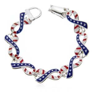 pammyj usa american flag ribbon bracelet red white blue