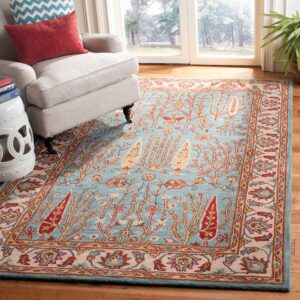 safavieh heritage collection area rug - 9' x 12', blue & ivory, handmade traditional oriental wool, ideal for high traffic areas in living room, bedroom (hg735a)