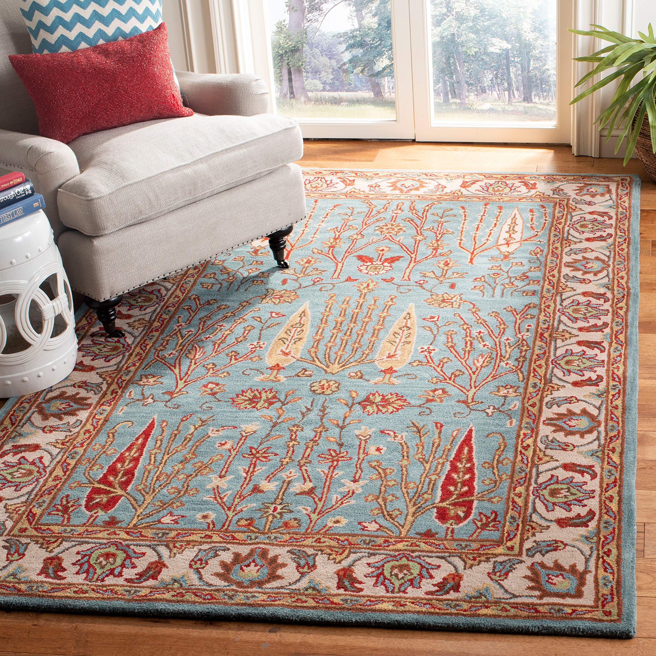 SAFAVIEH Heritage Collection Area Rug - 9' x 12', Blue & Ivory, Handmade Traditional Oriental Wool, Ideal for High Traffic Areas in Living Room, Bedroom (HG735A)