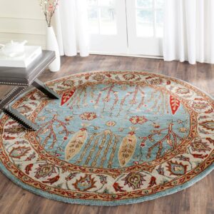 SAFAVIEH Heritage Collection Area Rug - 9' x 12', Blue & Ivory, Handmade Traditional Oriental Wool, Ideal for High Traffic Areas in Living Room, Bedroom (HG735A)