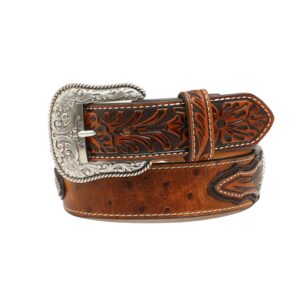 ARIAT Men's Ostrich Print Circle Concho, Brown, 36