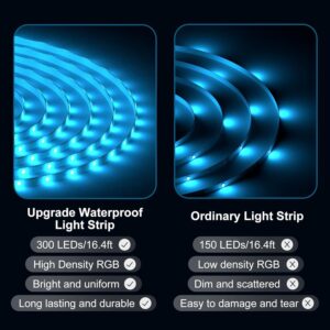 DAYBETTER Waterproof Led Lights for Bedroom, 32.8ft (2 Rolls of 16.4ft) Led Strip Lights, 300 LEDs Color Changing RGB 44 Keys Remote Controller, 12v for Outdoor Room Home Party Christmas Decoration