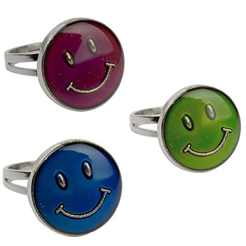 RIMOBUL Authentic Adjustable Mood Ring,Smiley Face，Magic Eyes - Pack of 3