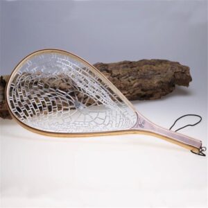 dhlink wooden handle fly fishing landing trout clear rubber net catch