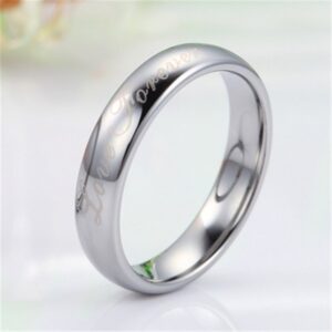 Fashion Month Womens 4mm Vintage Tungsten Carbide White Ring Engraved Love Forever Silver Dome Band for Her Size 6.5