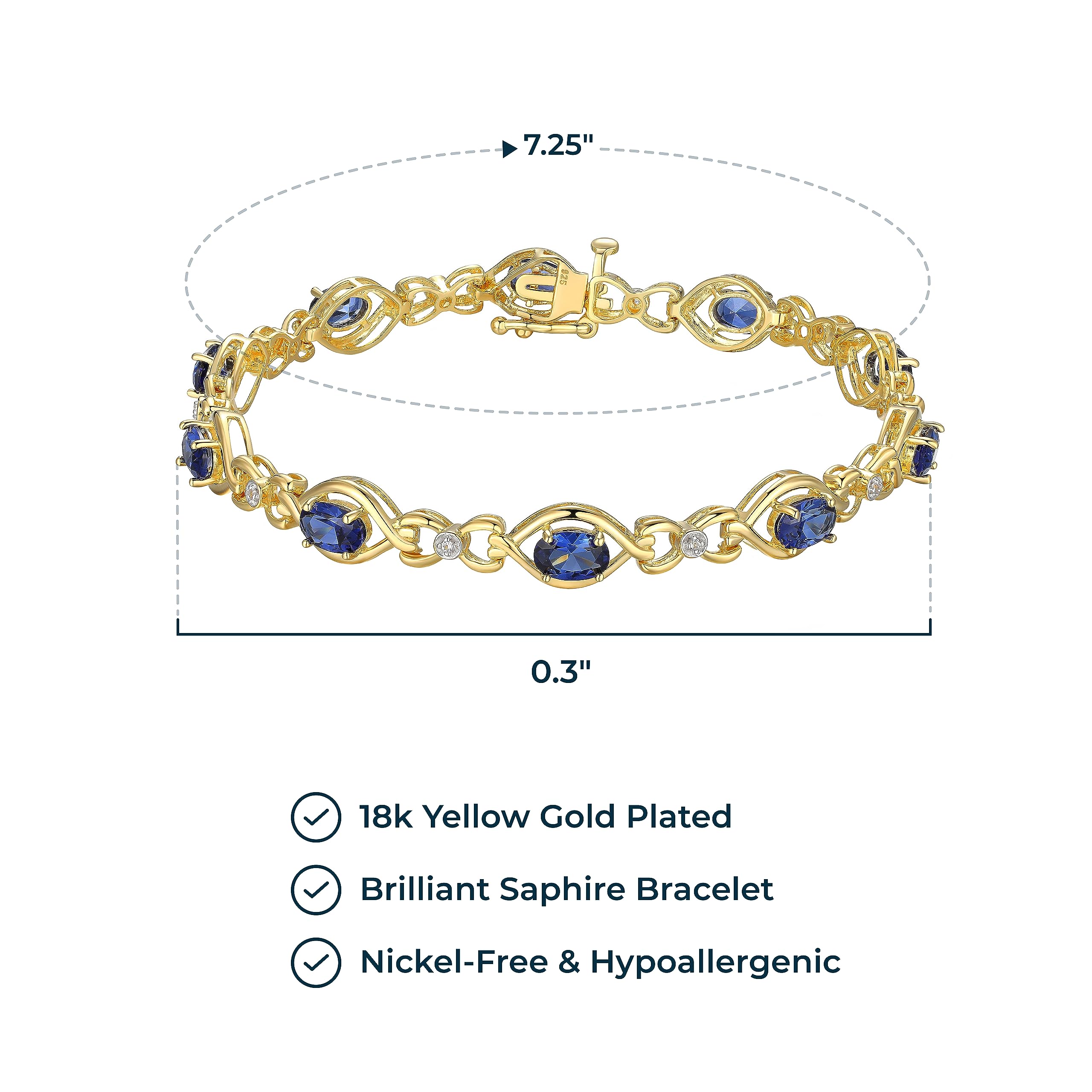 MORGAN & PAIGE 18k Yellow Gold Over Sterling Silver Created Blue and White Sapphire Bracelet, 7.25"