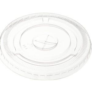 [100 Count] Clear PET Plastic Flat Lids With Straw Slot for 12, 16, 20 & 24 oz. Milkshake Cups