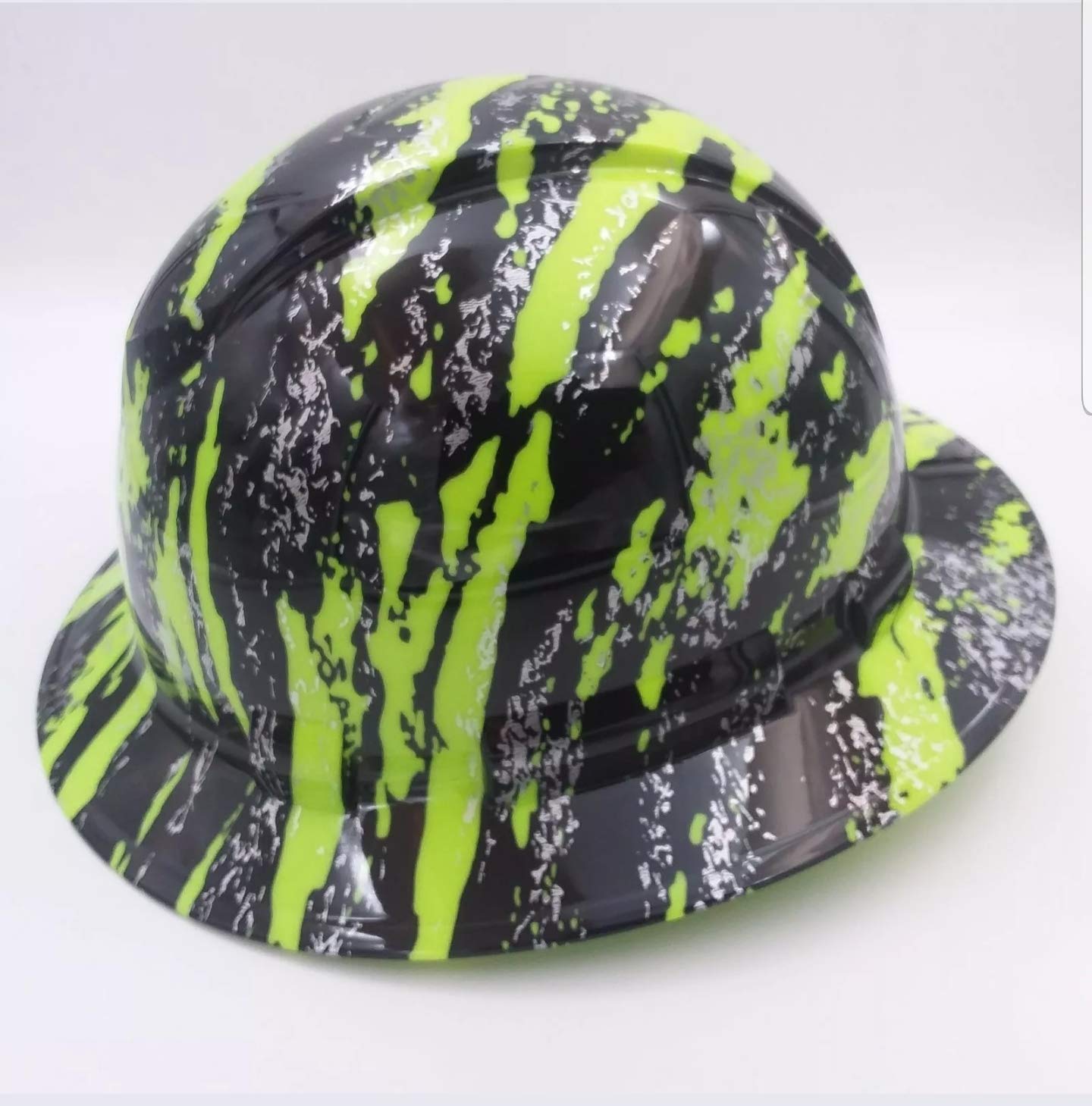 Wet Works Imaging Customized Pyramex Full Brim Hi Vis Green Urban Camo Hard Hat with Ratcheting Suspension