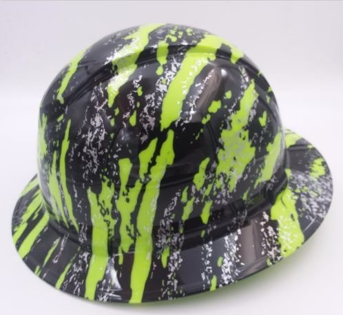 Wet Works Imaging Customized Pyramex Full Brim Hi Vis Green Urban Camo Hard Hat with Ratcheting Suspension