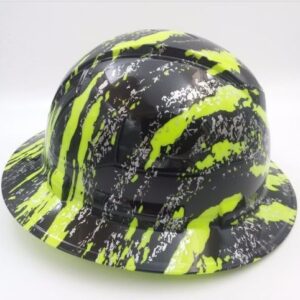 Wet Works Imaging Customized Pyramex Full Brim Hi Vis Green Urban Camo Hard Hat with Ratcheting Suspension