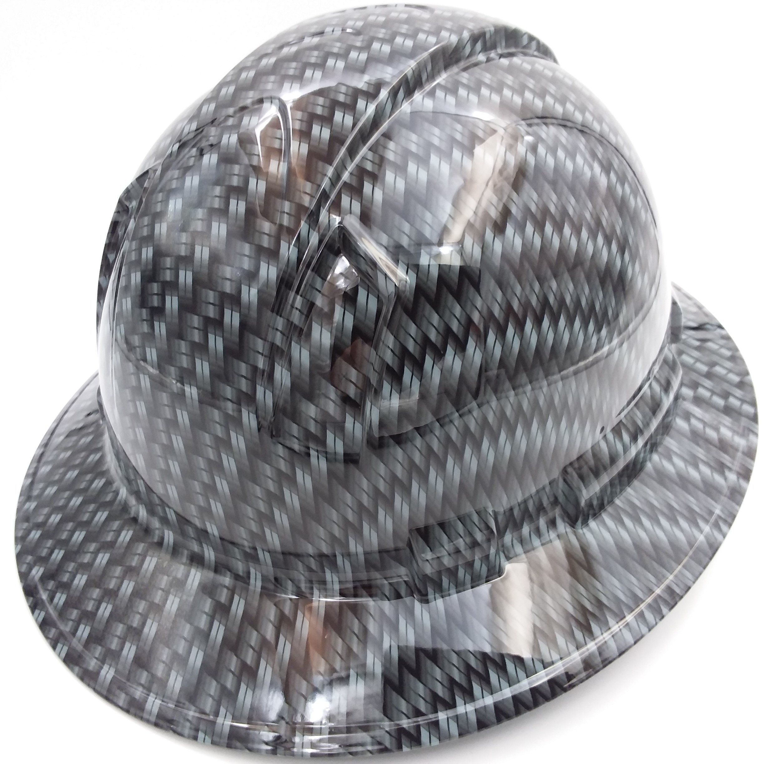 Wet Works Imaging Customized Pyramex Full Brim Metal Weave Carbon Fiber Hard Hat with Ratcheting Suspension